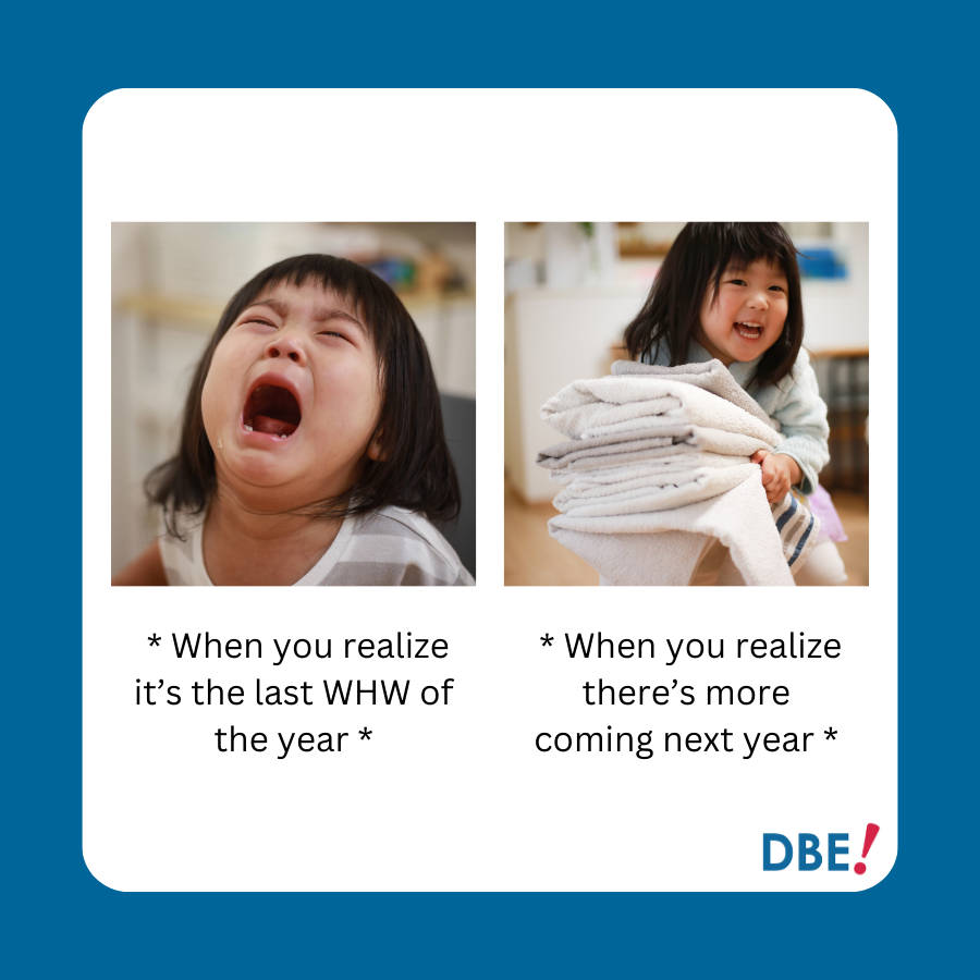 Meme with 2 pictures of a child. Is left picture, she is crying about the last WHW issue. In the right picture, she is happy when she finds out WHW is coming back next year