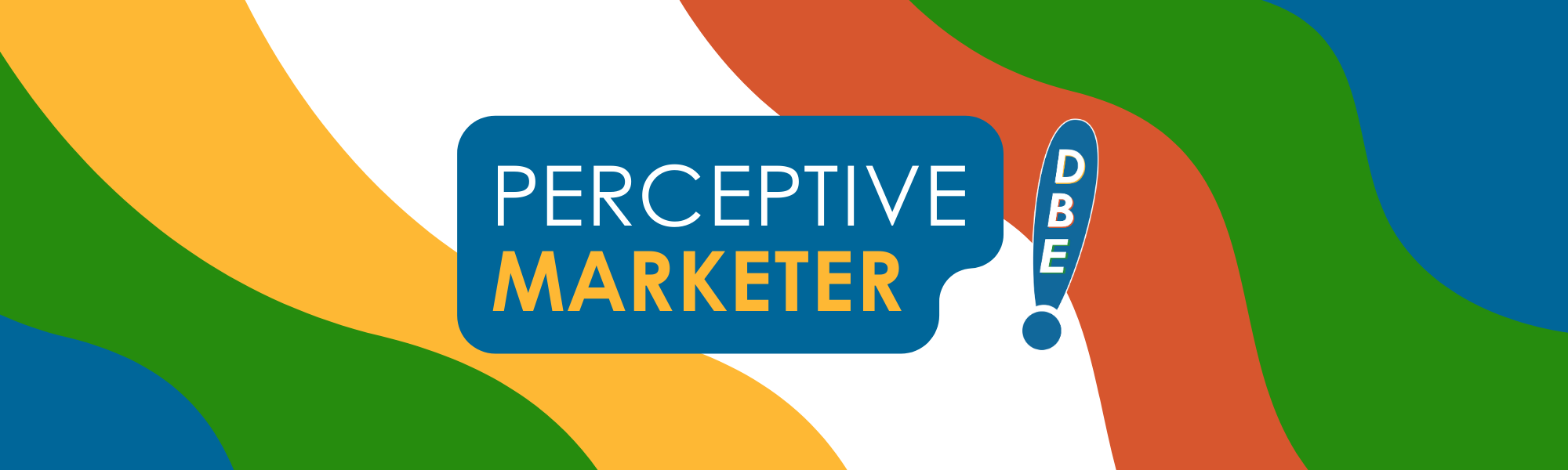 Perceptive Marketer Logo on a colorful orange, blue, green, and yellow wavy background