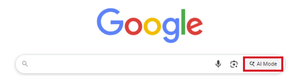 Google AI Mode in Search Bar Google search bar with an AI Mode button