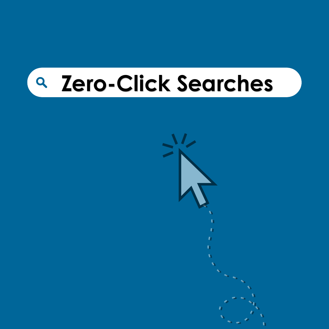A search bar with "Zero-Click Searches" typed in it. A semi-transparent mouse is disappearing beneath it.